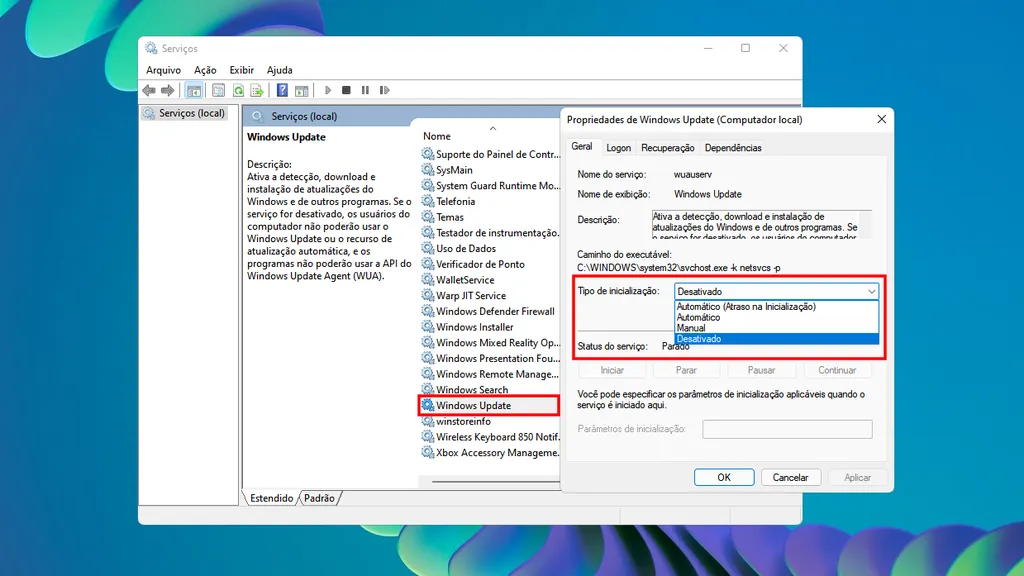 É possível desativar a inicialização automática do Windows Update no sistema (Captura de tela: Canaltech/Felipe Freitas)