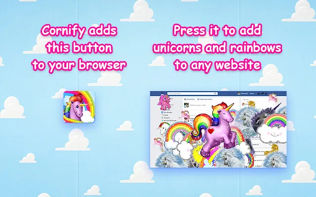 Com apenas um clique, sua guia do Chrome ganha arco-íris e unicórnios com o Cornify (Imagem: Reprodução/Chrome Web Store)