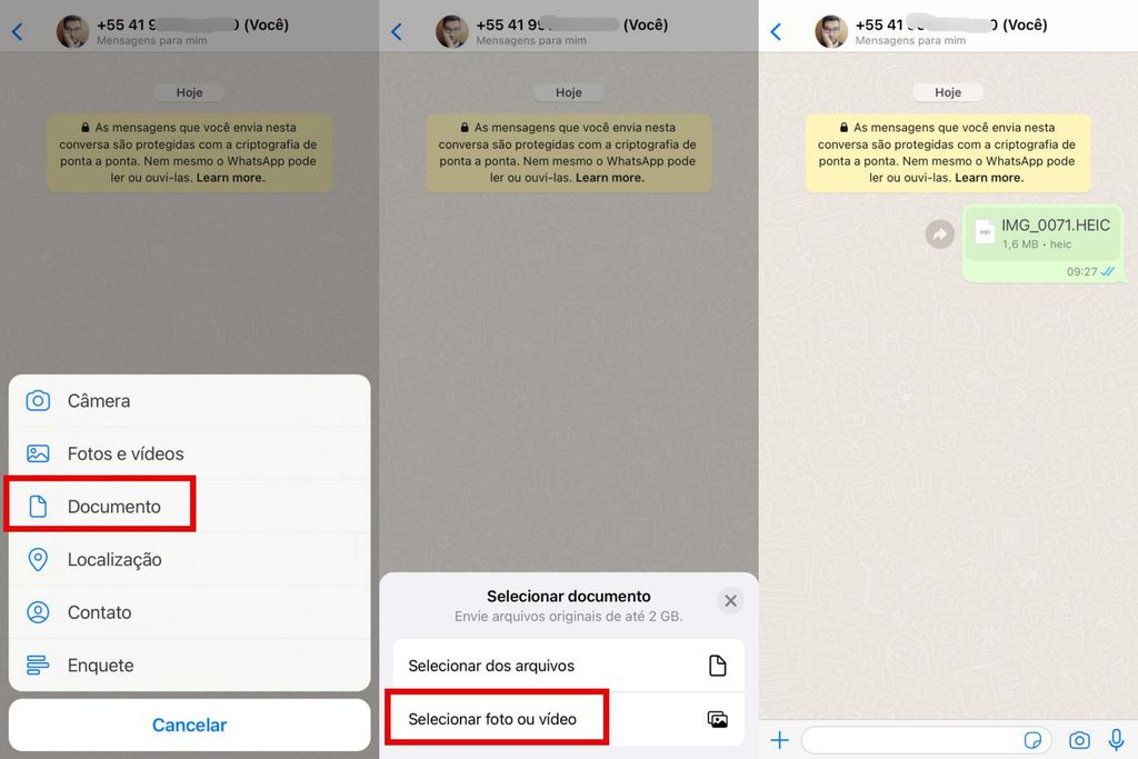 WhatsApp para iOS libera recurso para enviar mídias em qualidade original (Imagem: Captura de tela/Guilherme Haas/Canaltech)