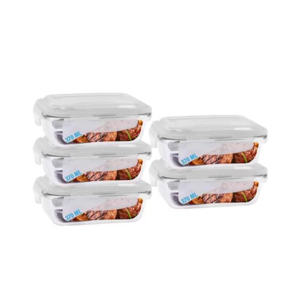 Conjunto 5 Potes Vidro Hermético Mantimentos Marmita 370ml - PRATICASA