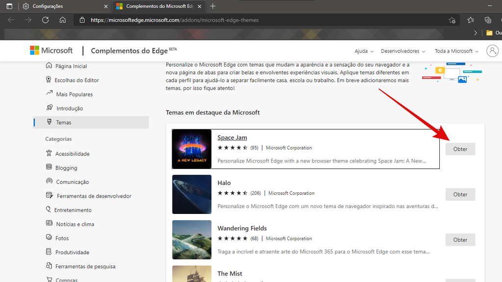 Ou entre na Loja da Microsoft para  escolher outros temas (Imagem: Guadalupe Carniel/Captura de tela)