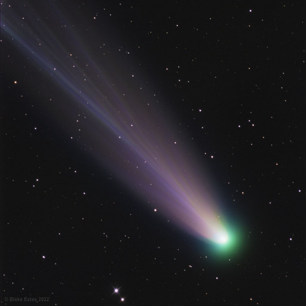 Cometa Leonard e sua bela cauda de gás ionizado (Imagem: Reprodução/Blake Estes (itelescope.net)