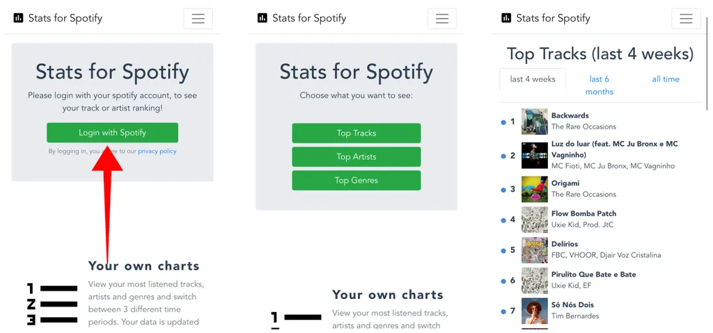 Nesse site você pode conferir suas músicas mais ouvidas no Spotify (Imagem: Captura de tela/Felipe Freitas/Canaltech)