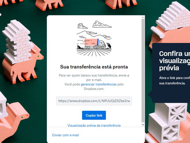 Dropbox Transfer gera um link para download (Foto: Reprodução/André Magalhães)