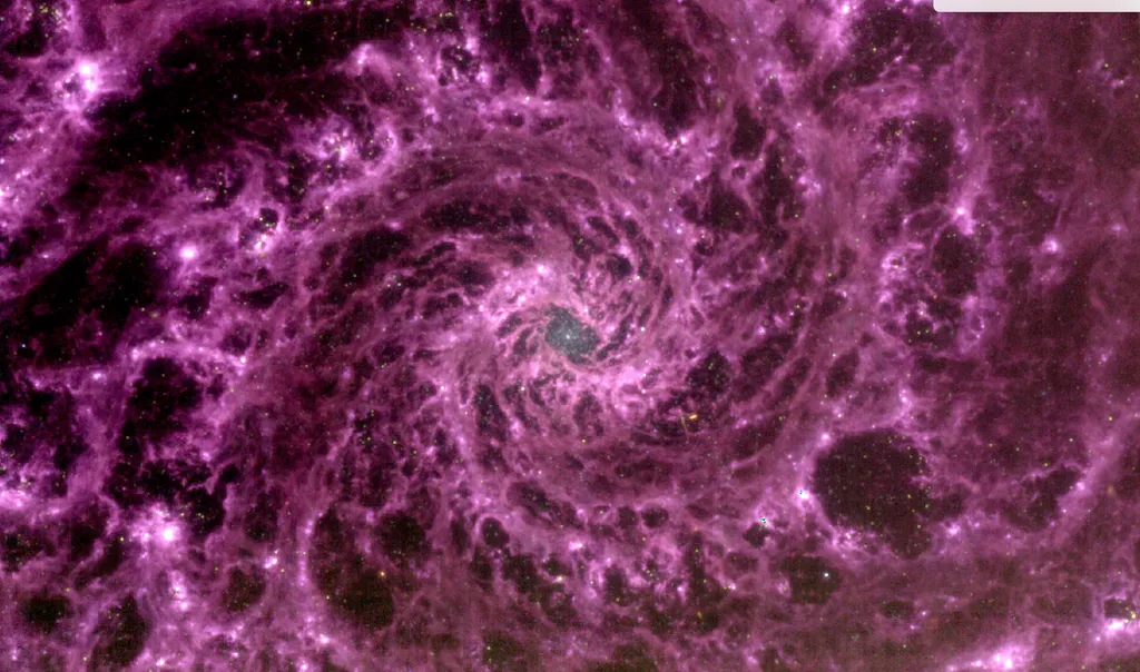 Galáxia NGC 628 no infravermelho médio do Webb (Imagem: Reprodução/Gabriel Brammer/Janice Lee et al/PHANGS-JWST)