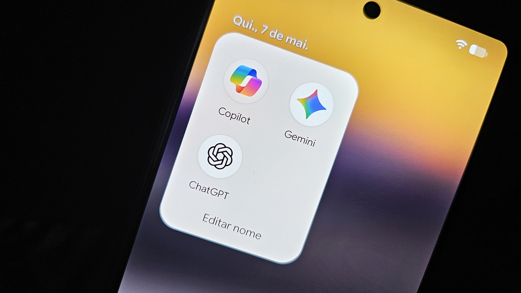 ícones dos apps do Copilot, Gemini e ChatGPT