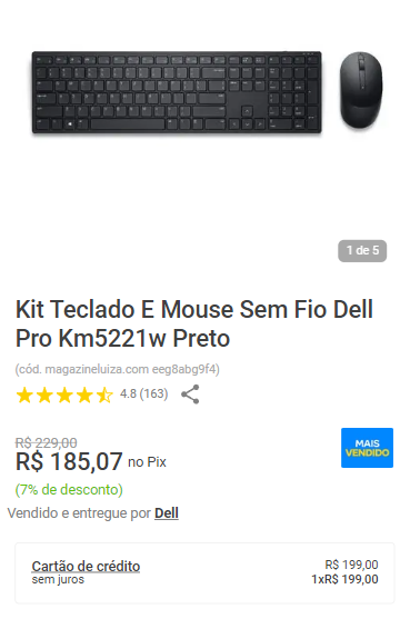 Teclado e mouse sem fio Dell Pro — KM5221W