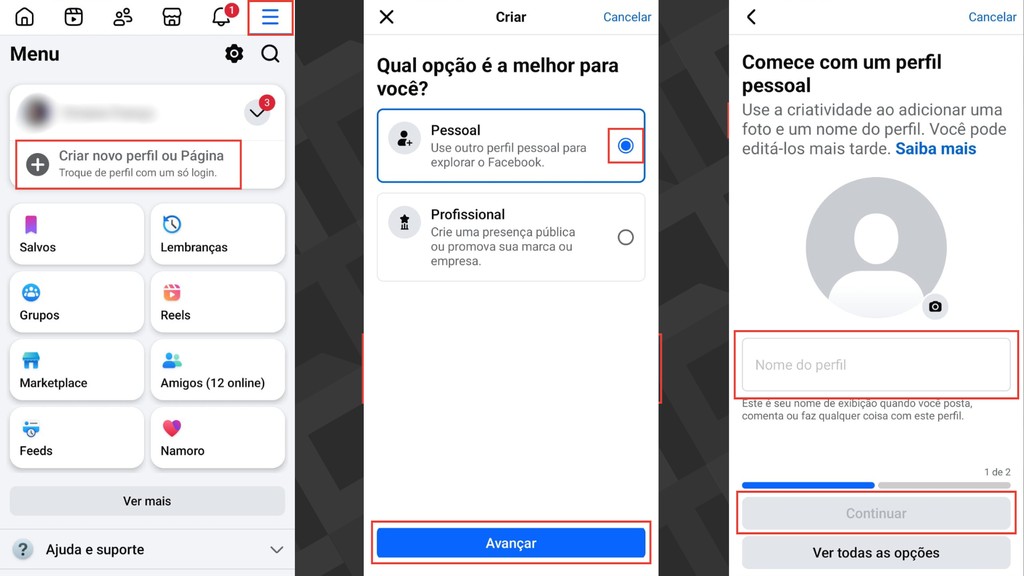 Passos para criar outro perfil no Facebook sem desconectar da conta atual