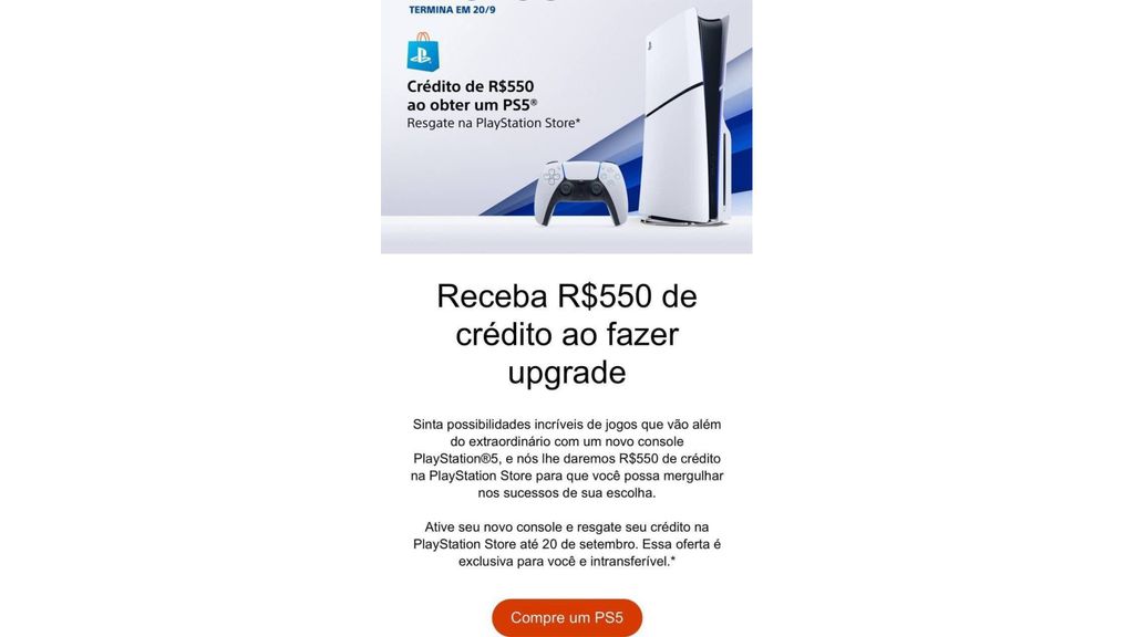 Imagem do e-mail da Sony