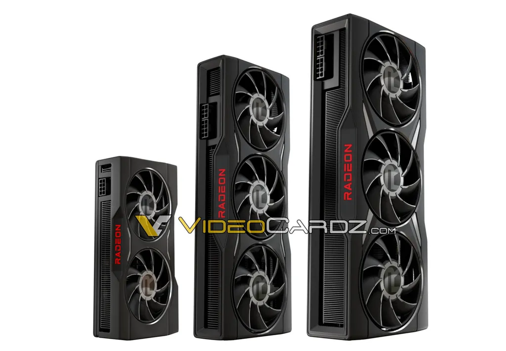 A linha AMD Radeon RX 6X50 XT trará novo visual na cor preto, com destaque para a RX 6650 XT, que ganhará ainda um novo sistema de resfriamento com duas ventoinhas (Imagem: VideoCardz)
