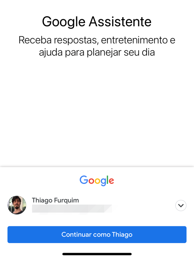 Use sua conta do Google para acessar o assistente virtual - Captura de tela: Thiago Furquim (Canaltech)