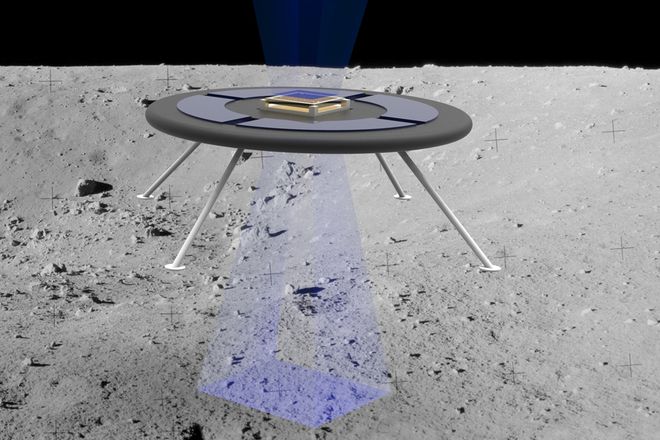 Conceito artístico do veículo espacial flutuante acima da superfície lunar (Imagem: Reprodução/MIT)