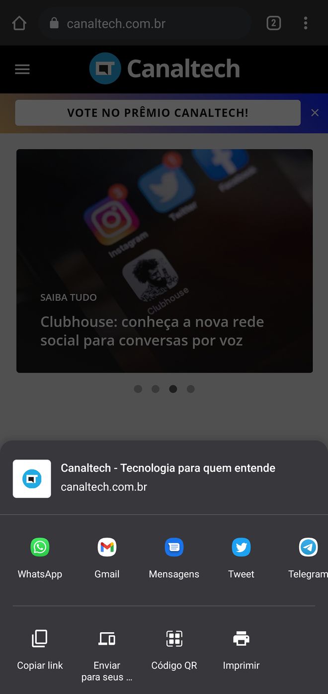 Basta selecionar a opção Código QR para compartilhar o link no Android (Imagem: Felipe Junqueira/Captura de tela)