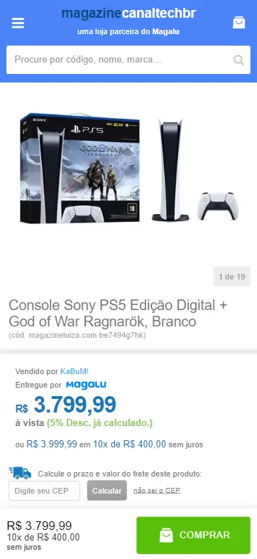 Console Sony PS5 Edição Digital + God of War Ragnarök, Branco +