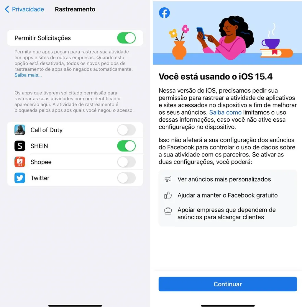 iOS 15 permite impedir o rastreamento de dados por redes sociais (Imagem: Screenshot/Bruno Bertonzin)