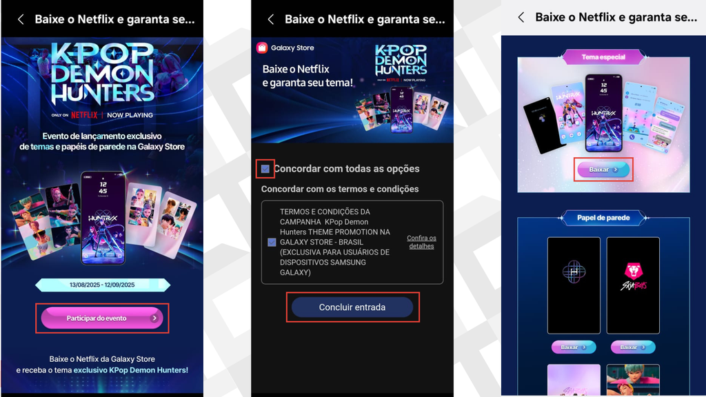 Passos para baixar o tema Guerreiras do K-pop na Galaxy Store