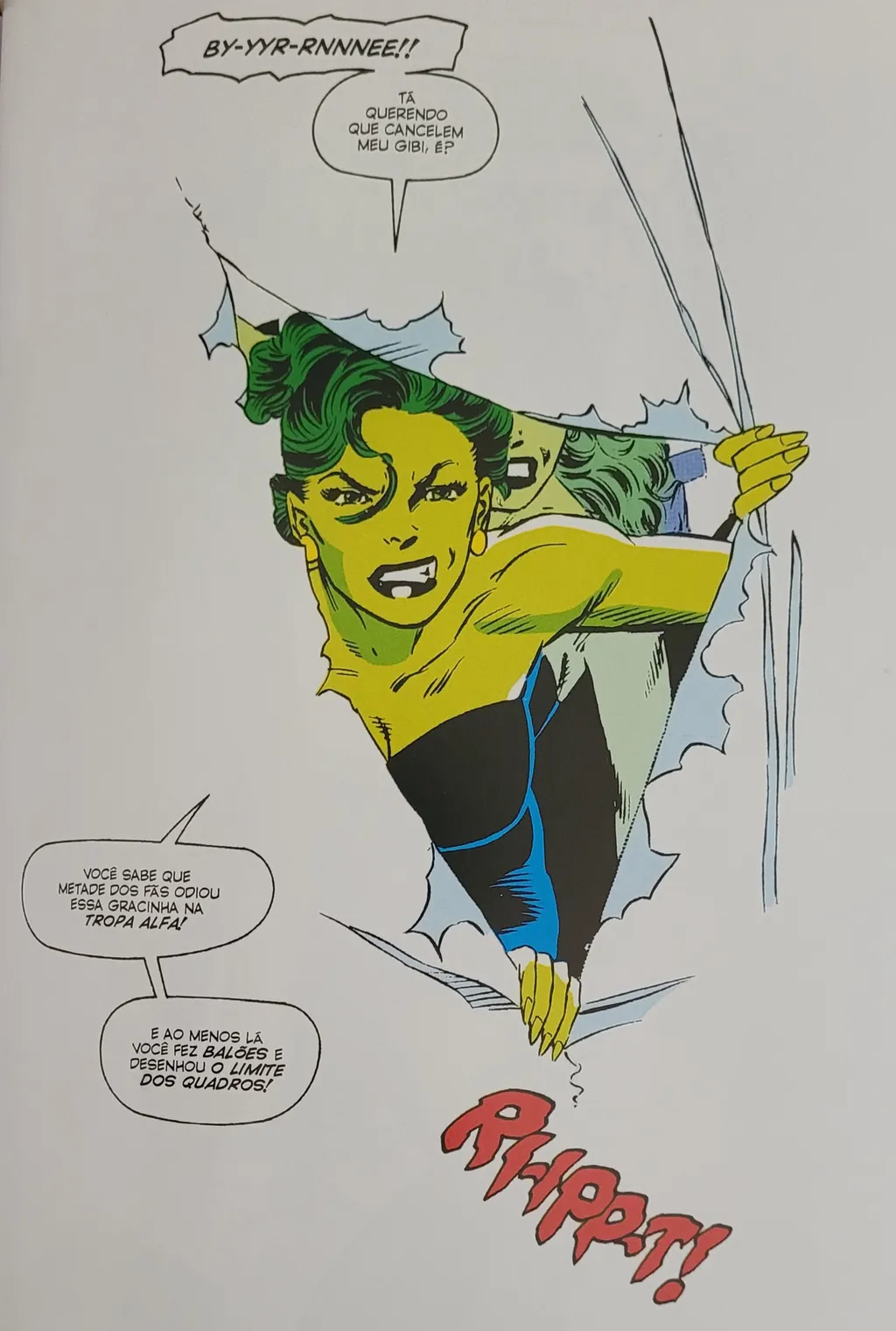 Nos quadrinhos, a Mulher-Hulk quebrou a quarta parede para reclamar da preguiça do autor (Imagem: Durval Ramos/Canaltech)