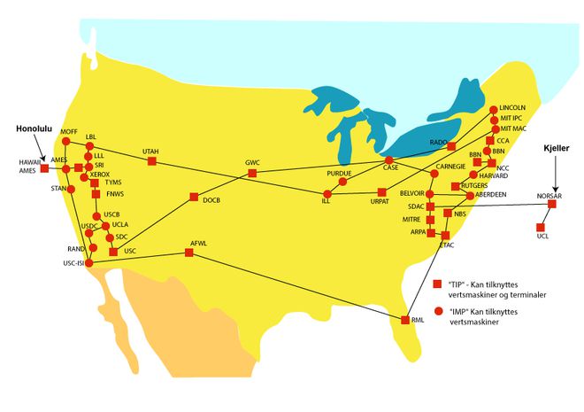 A ARPANET foi a precursora da internet: conectava universidades e institutos norte-americanos (Imagem: Reprodução/Yngvar/Wikipedia)