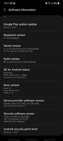 Atualização Galaxy A71 One UI 3.1