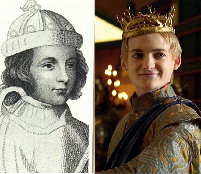 Retrato de Eduardo de Westminster (à esquerda), que serviu de inspiração para o personagem Joffrey Baratheon (à direita)