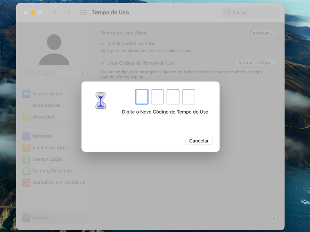 Escolha uma nova sequência numérica para criar o novo código de Tempo de Uso no Mac - Captura de tela: Thiago Furquim (Canaltech)