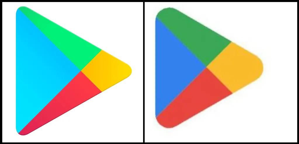 Esquerda: logo atual da Play Store / Direita: logo renovada para 2022 (Imagem: Reprodução/9to5Google)