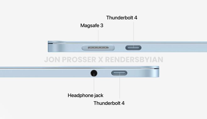 MacBook Air deve manter quantidade de portas com adição do MagSafe (Imagem: Reprodução/Jon Prosser)