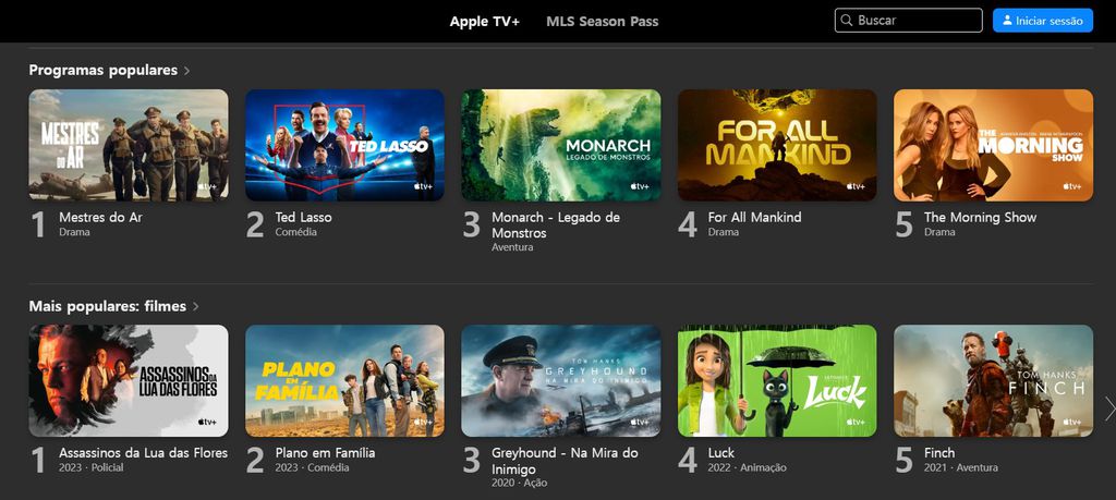 Apple TV+ é o catálogo de produções originais que faz parte do aplicativo do Apple TV(Imagem: Captura de tela/André Magalhães/Canaltech)