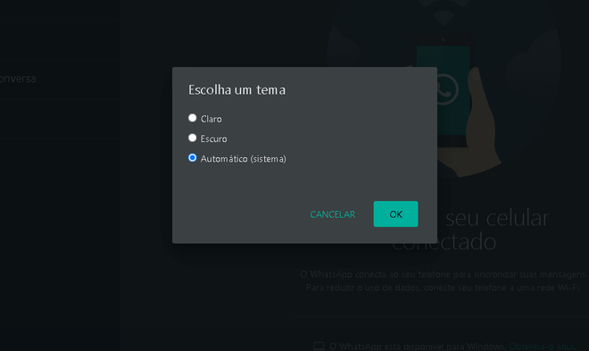 WhatsApp Web alterna tema automaticamente com as cores do sistema (Imagem: Alberto Rocha/Captura de tela)