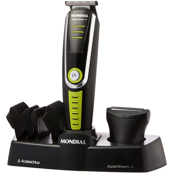 PARCELADO | Aparador de Pelos Mondial Super Groom 06 Preto/Verde Bivolt - BG-04