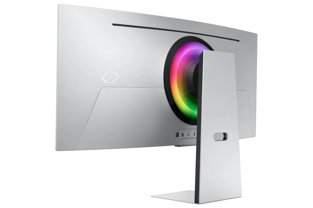 Monitor gamer Odyssey OLED G8 traz a iluminação traseira CoreSync & Core Lighting+ (Imagem: Divulgação/Samsung)