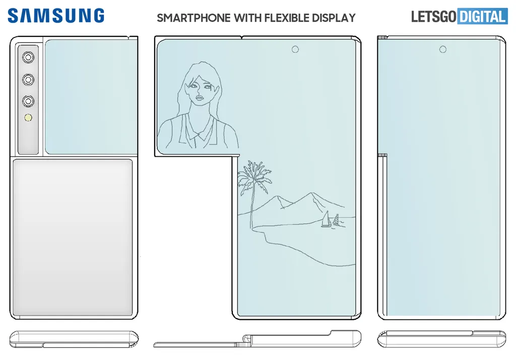 Patente mostra celular com extensão de tela ao lado esquerdo (Imagem: LetsGoDigital)