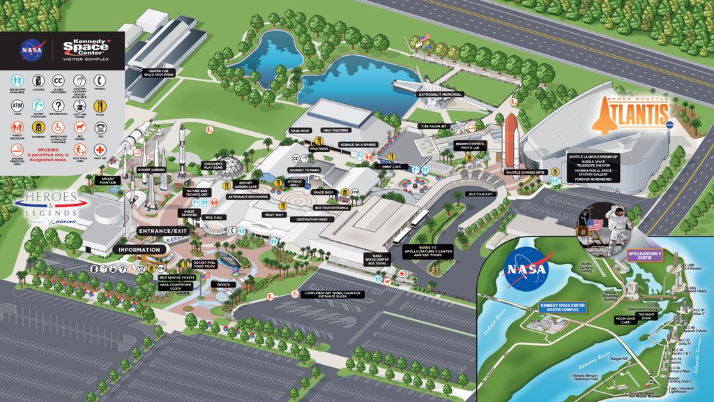 O complexo de visitantes do Kennedy Space Center tem atrações "mil", em um espaço que fica pertinho das plataformas de lançamento