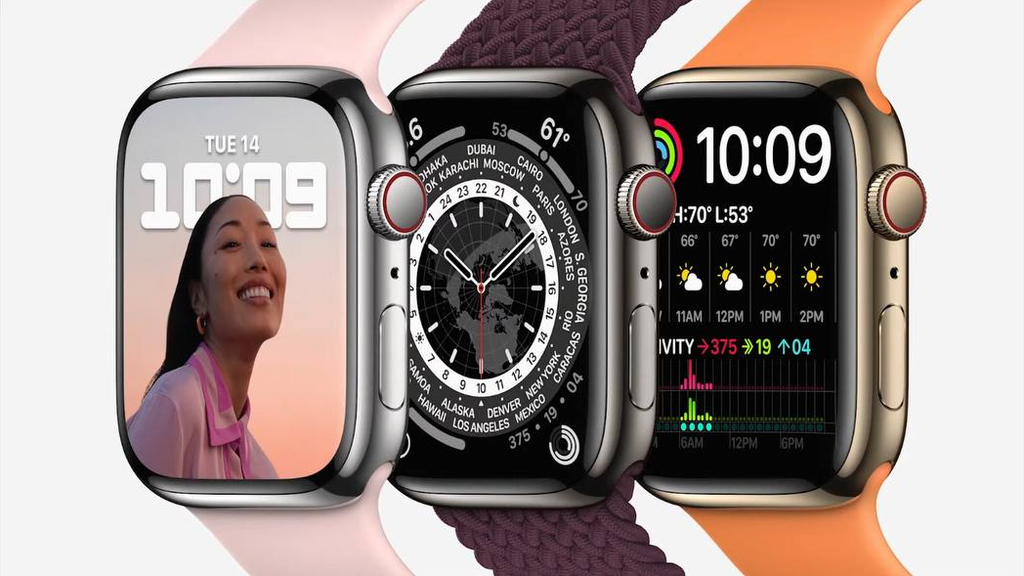 O Apple Watch Series 7 traz tela 20% maior, bordas 40% menores e corpo mais resistente (Imagem: Divulgação/Apple)