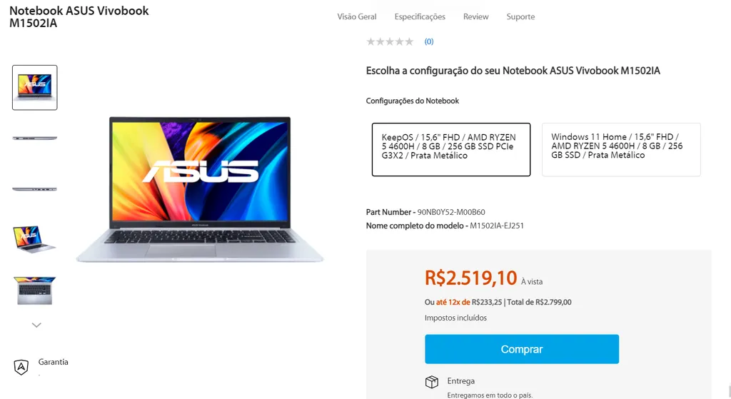Notebook asus vivobook m1502ia keepos 15 6 fhd amd ryzen 5 4600h 8