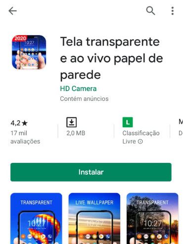 Vá até a Play Store, baixe e instale o aplicativo “Tela transparente e ao vivo papel de parede” (Captura de tela: Matheus Bigogno)