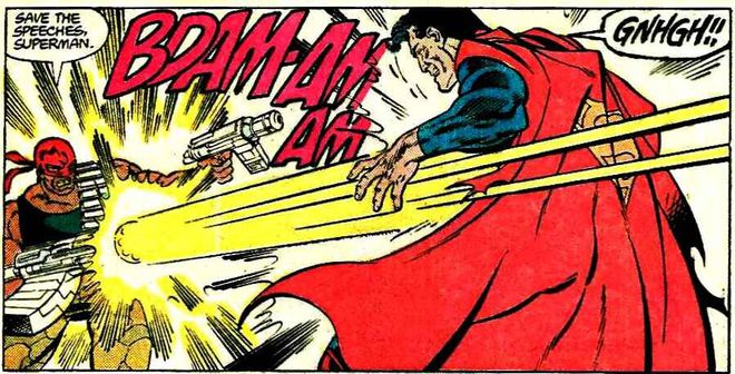 O Sanguinário foi um dos poucos personagens que c onseguiu derrubar o Superman na base do tiro (Imagem: Reprodução/DC Comics)