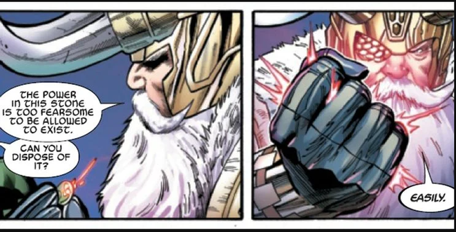 Odin esmagando as Pedras Norn. (Imagem: Reprodução/Marvel Comics)