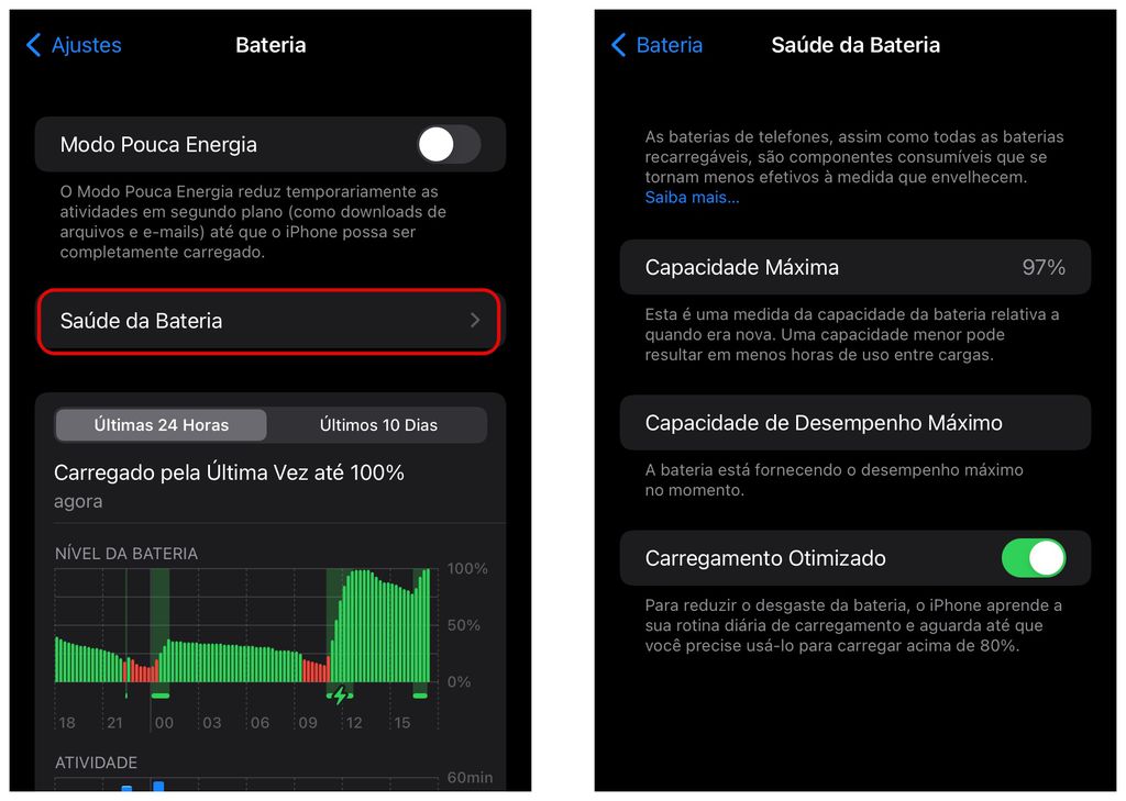Verifique a saúde da bateria do seu iPhone para verificar a integridade do componente (Captura de tela: Thiago Furquim)