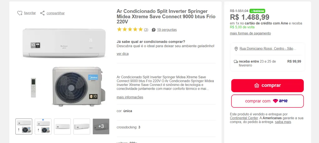 Ar-Condicionado Split Inverter Springer Xtreme Save Connect 9000btu