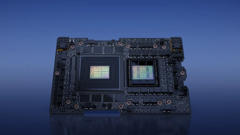 Unindo uma CPU Grace de 72 núcleos com GPU H100 de mais de 18 mil núcleos em um único pacote, o Nvidia GH200 Grace Hopper entrou em produção e promete turbinar o desenvolvimento de IAs Generativas (Imagem: Divulgação/Nvidia)