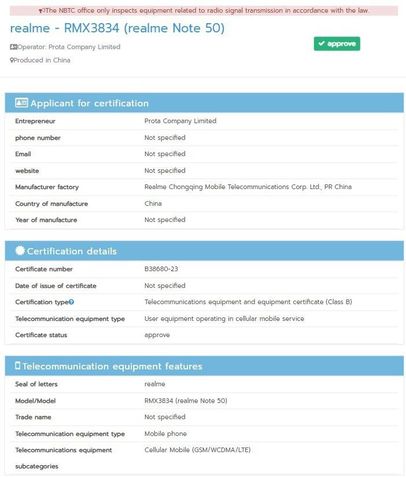 Realme Note 50 é certificado na Tailândia e deve ser modelo de entrada, diz rumor