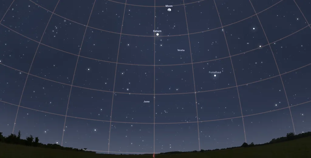 A posição do asteroide Juno às 19h00 do dia 7 de setembro (Imagem: Reprodução/Stellarium)