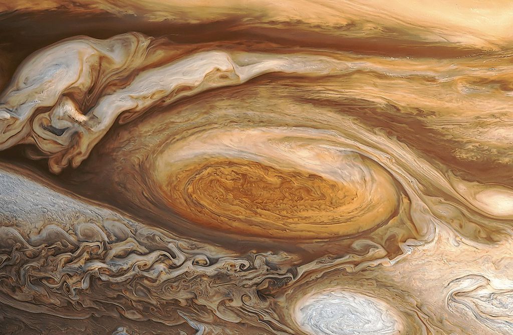 Região conhecida como A Grande Mancha Vermelha de Júpiter (Imagem: NASA)