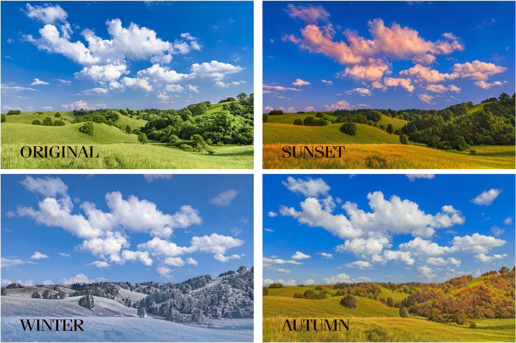 Veja como os efeitos deixam as paisagens diferentes (Imagem: Reprodução/Adobe)