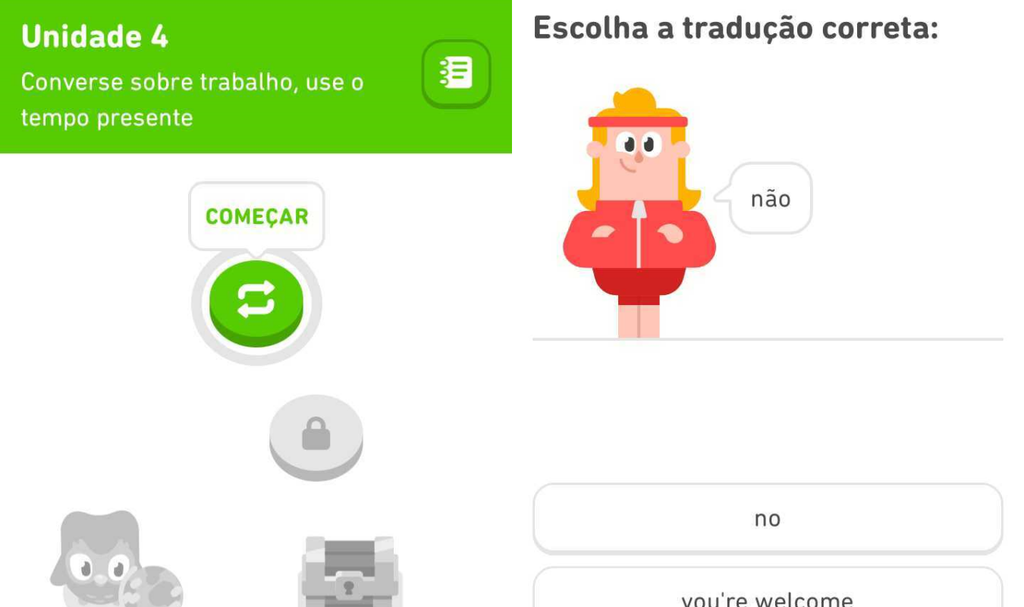 É possível aprender uma série de idiomas se divertindo no Duolingo (Imagem: Captura de tela/Fabrício Calixto/Canaltech)