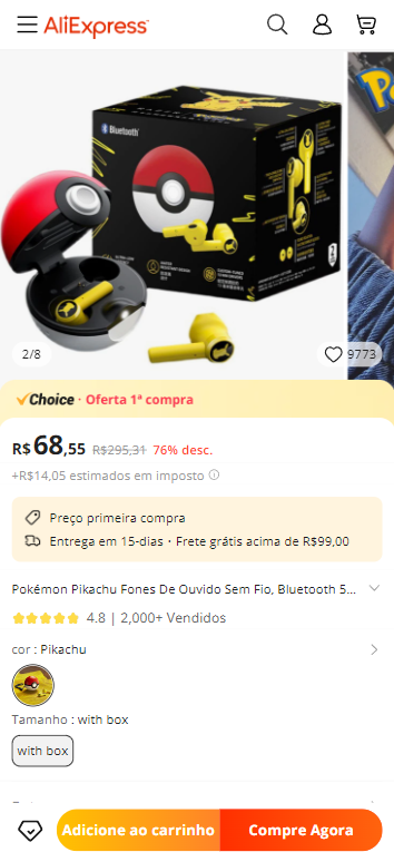 Fones De Ouvido Bluetooth 5.0 Pokémon Pikachu | INTERNACIONAL ...