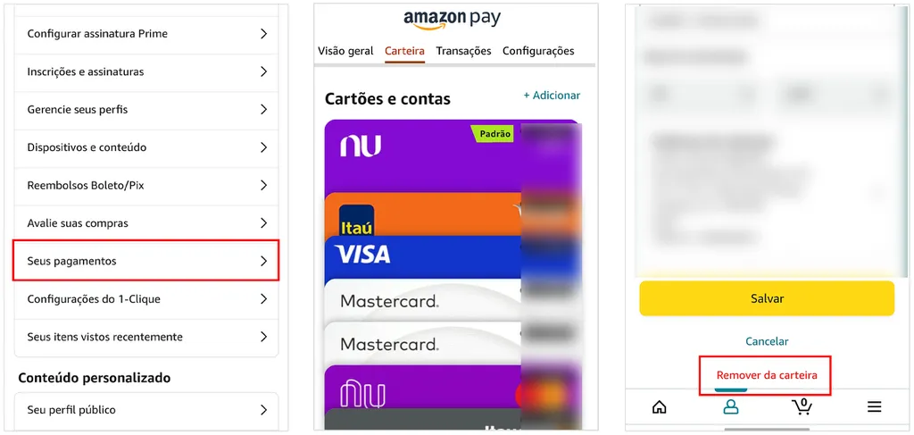 Remova um cartão na conta da Amazon (Imagem: Captura de tela/André Magalhães/Canaltech)
