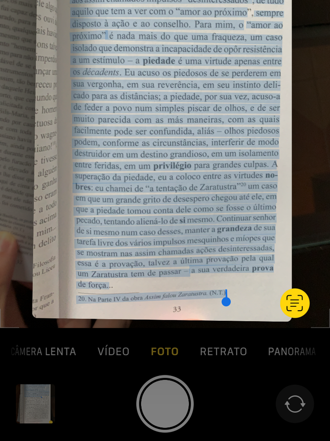 Você pode capturar texto diretamente da câmera do iPhone pelo Texto Ao Vivo - Captura de tela: Thiago Furquim (Canaltech)