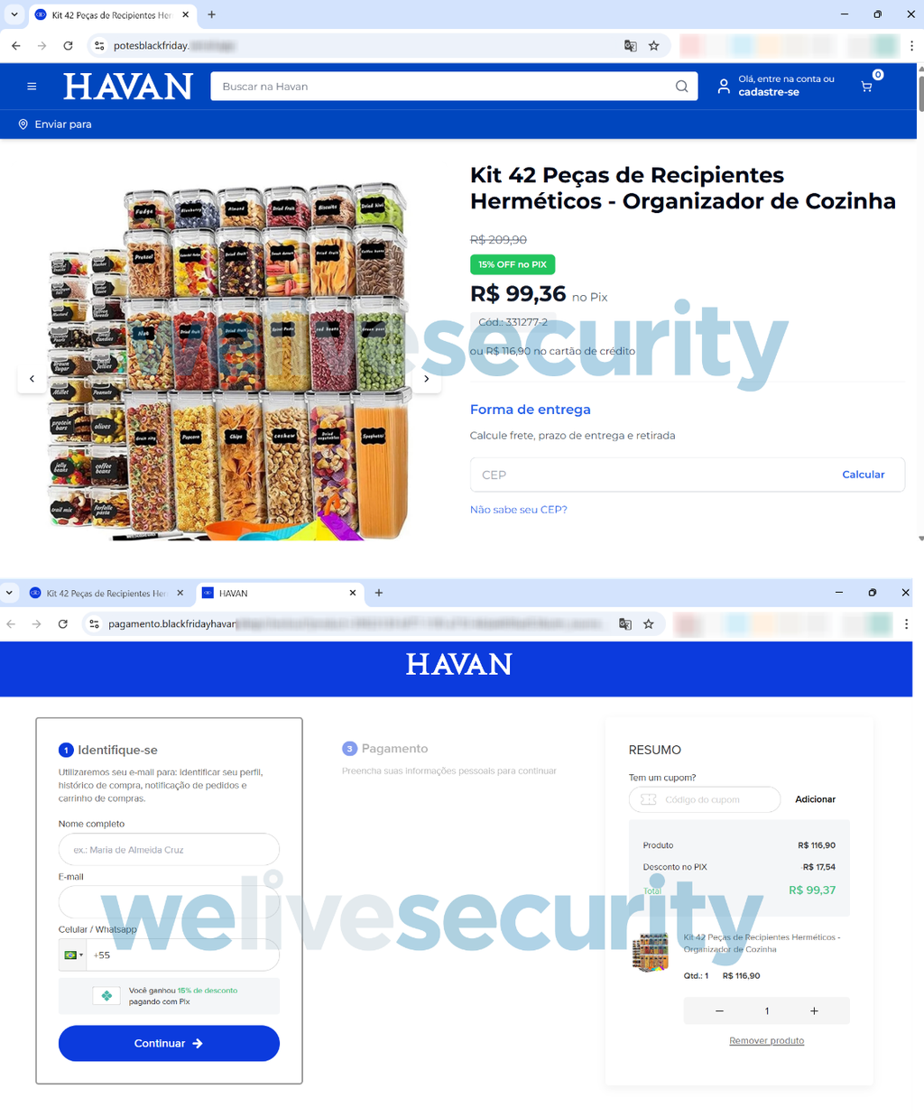 Criminosos clonam sites da Havan e Shopee para golpe na Black Friday 2 Página falsa da Havan induz cliente a golpe via Pix (Imagem: Reprodução/We Live Security).